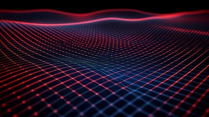 Poster - This visual showcases a captivating dark blue grid overlay on a black background, accented by luminous red lines and dots. The design exudes a modern, technological feel, perfect for digital artwork