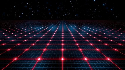 Poster - Featuring a mesmerizing digital grid pattern, this design enchants with glowing red lines and dots on a deep blue grid, delivering a captivating high-tech ambiance perfect for art lovers