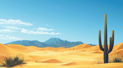 Wall Mural - Vibrant Desert Landscape with Cactus and Blue Sky Background