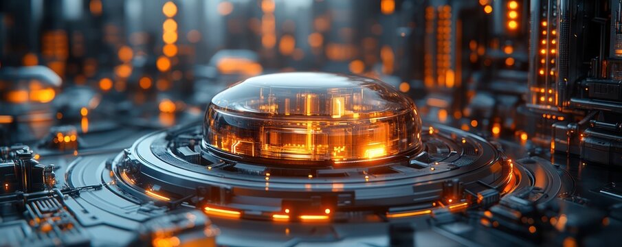 Futuristic Technology: Illuminated Core of a Cybernetic System