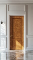 Aufkleber - A chic door hanger mockup enhances a stylish wooden door in a polished studio, creating an ideal backdrop for marketing materials and innovative branding concepts
