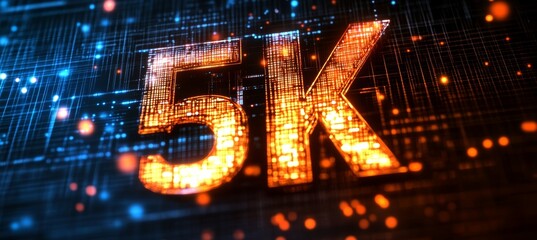 Poster - Glowing Futuristic Digital Number 5K on Circuit Board Background, Digital Technology Concept
