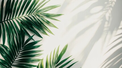 Aufkleber - Close-up view of lush tropical palm leaves displaying a beautiful radial pattern against a soft, empty background. Perfect for adding a touch of nature to any design or text overlay