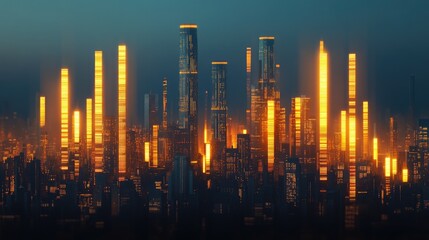 Poster - D-rendered glowing financial data stream showcasing business success trends.