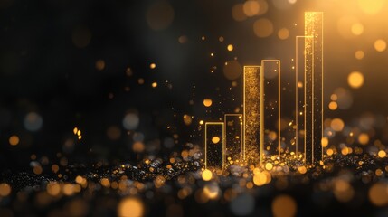 Poster - Abstract D bar chart with golden highlights representing business growth.
