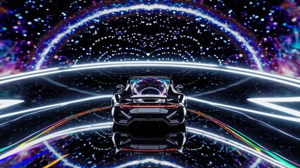 Leinwandbilder - Exploring a futuristic car journey through a neon-lit cosmic tunnel at high speed