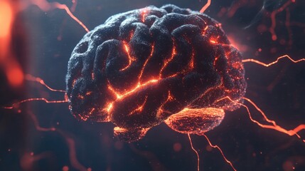 Poster - Abstract AI digital brain with interconnected nodes and glowing electric currents.
