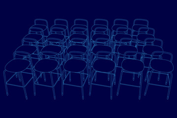 Poster - A blue image of chairs in rows. The chairs are all the same color and are arranged in a grid pattern. The chairs are all facing the same direction, and there are no visible gaps between them