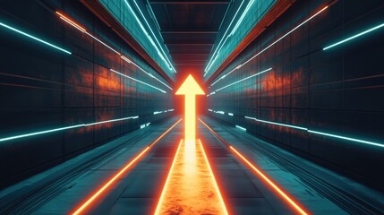Poster - Abstract concept of business growth with a glowing upward arrow on a futuristic background.