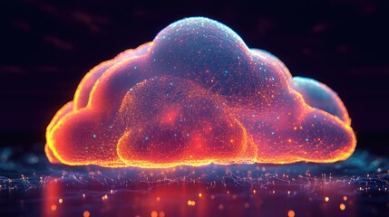 Poster - Abstract concept of cloud computing with interconnected glowing nodes.