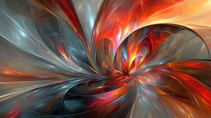 Poster - abstract swirling metallic fractal art design