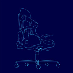 Poster - A blue game armchair outline. The chair is designed to be ergonomic and comfortable for long periods of sitting.
