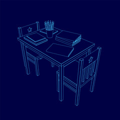 Poster - A blue table with two chairs and a vase of pencils on it. The pencils are in a star shape