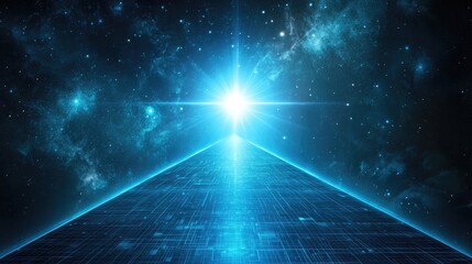 Poster - Abstract digital road leading towards a glowing success symbol.