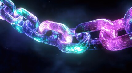 Poster - Abstract glowing blockchain links forming a secure digital network.