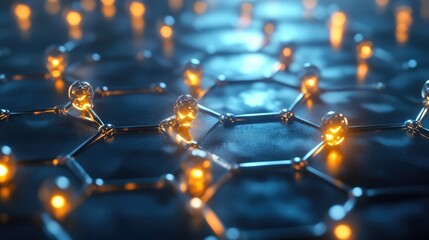 Poster - Abstract nanotechnology concept with microscopic glowing particles forming patterns.