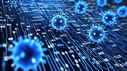 Poster - Abstract visualization of a computer virus spreading in a digital system.