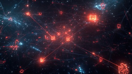 Poster - Abstract visualization of business strategy with interconnected nodes and glowing data points.
