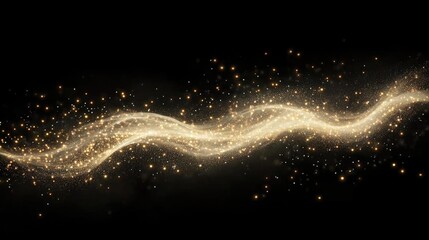 Poster - Abstract wave of glowing particles forming a digital network on a black background.