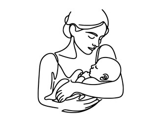 mother and baby illustration black vector monoline continuous line drawing