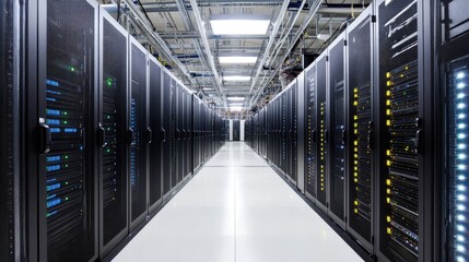 Poster - Advanced server networking with digital lines and futuristic technology.