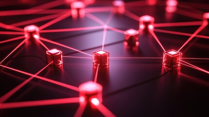 Poster - Blockchain data visualization with interconnected glowing cubes symbolizing secure transactions.