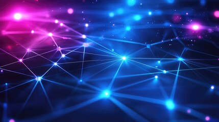 Poster - Blockchain technology concept with decentralized network nodes and a glowing circuit.
