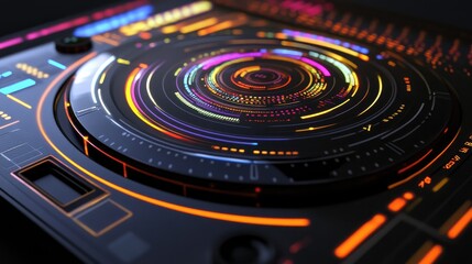 Poster - Close-up of a futuristic holographic computer interface displaying advanced analytics.
