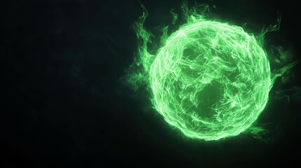 Wall Mural - Glowing Green Fireball Floating in Space Against Black Background