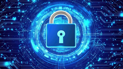 Poster - Cybersecurity protection network with data encryption visuals.