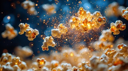 Poster - cosmic popcorn burst glowing kernels explode in a galactic backdrop