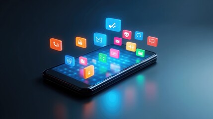 Poster - Digital communication network with futuristic holographic UI.