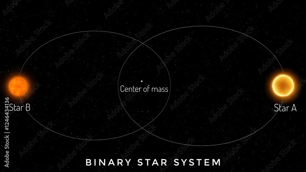Binary star system with orbits. Two stars revolve around a common ...