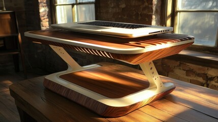 Poster - Electric standing desk with an ergonomic workspace setup.