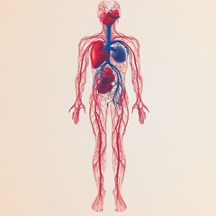 Poster - Detailed anatomical representation of the circulatory system including veins and arteries with a focus on the heart. Generative AI
