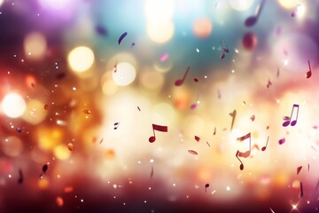 Aufkleber - Bright pastel backdrop adorned with swirling musical notes and scattered confetti, creating a magical atmosphere for celebratory artistic projects