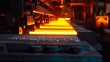 Cold rolling process of steel sheets showcasing precision machinery and intense heat