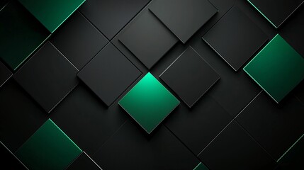 Wall Mural - Modern Geometric Squares Pattern in Dark Tones Featuring Vibrant Green Accents Digital Art Creation.