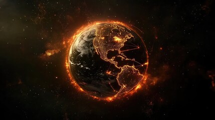 Poster - Futuristic globe with interconnected glowing network lines and a digital atmosphere.
