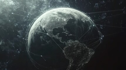 Poster - Futuristic globe with interconnected glowing network lines and a digital atmosphere.