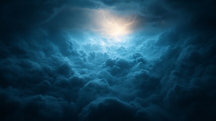 Poster - A powerful thunderstorm unfolds with intense lightning illuminating dark, swirling clouds, creating an atmospheric and captivating display of nature's fury