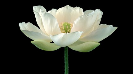 Wall Mural - White lotus flower bloom, black background, serenity