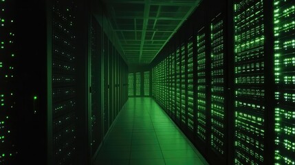Poster - Glowing interconnected server racks in a high-tech data center.