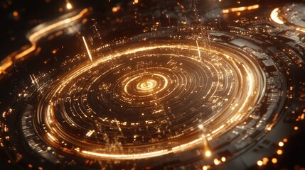 Poster - Quantum computer visualization with glowing data particles and swirling energy.