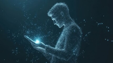 Poster - Digital man using glowing tablet.