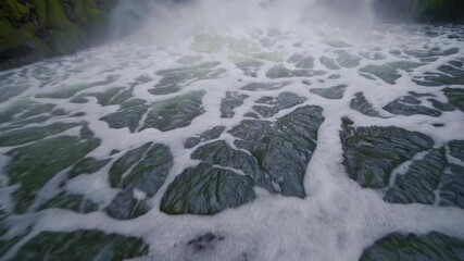 Poster - Majestic waterfall flowing with vibrant greenery surrounding the serene pool beneath