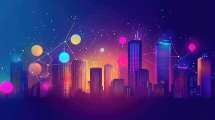 Poster - Smart city skyline with glowing data connections and futuristic UI elements.