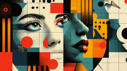 Poster - Artistic portrait with vibrant colors and geometric shapes
