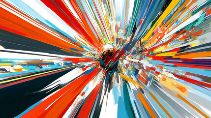 Poster - Dynamic abstract explosion of colorful lines digital art vibrant environment creative perspective motion concept