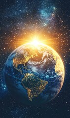 earth at night from space with sunrise and stars